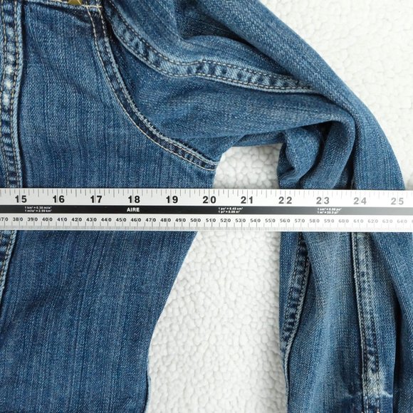 American Eagle Jean Jacket Girls Large Blue Cropped Studded Biker Rustic Denim - Picture 7 of 9